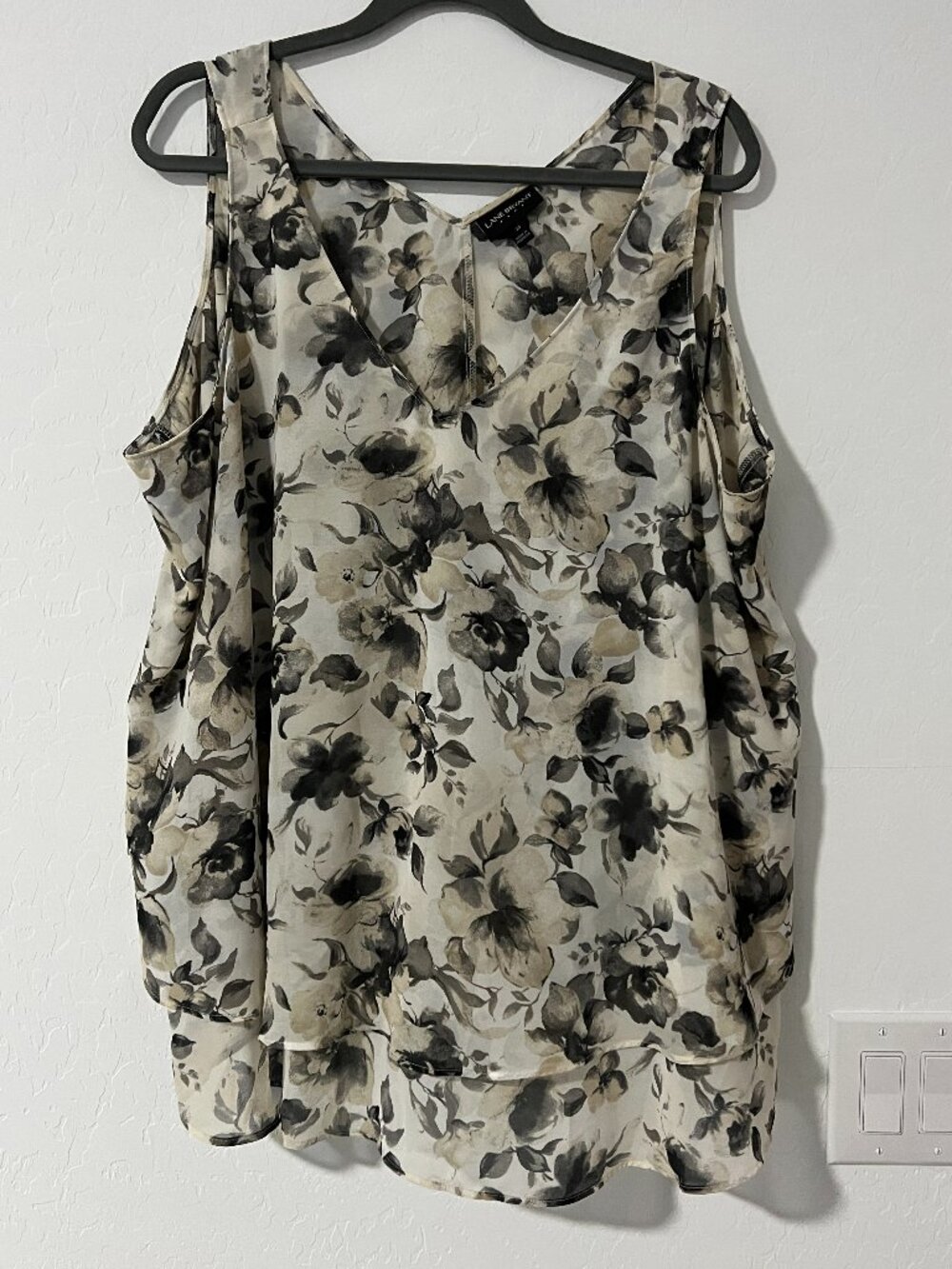 Lane Bryant Floral Blouse Size 20 Layered Chiffon Tank Neutral Watercolor Print